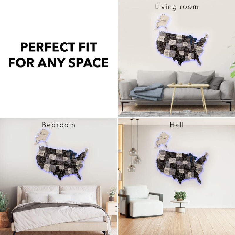 Wooden 3d LED Map of USA - Nordik