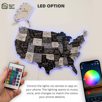 Wooden 3d LED Map of USA - Nordik