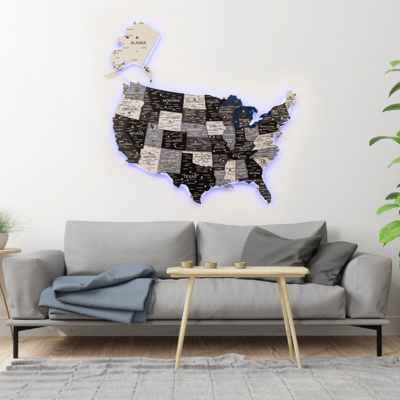 Wooden 3d LED Map of USA - Nordik