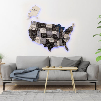 Wooden 3d LED Map of USA - Nordik