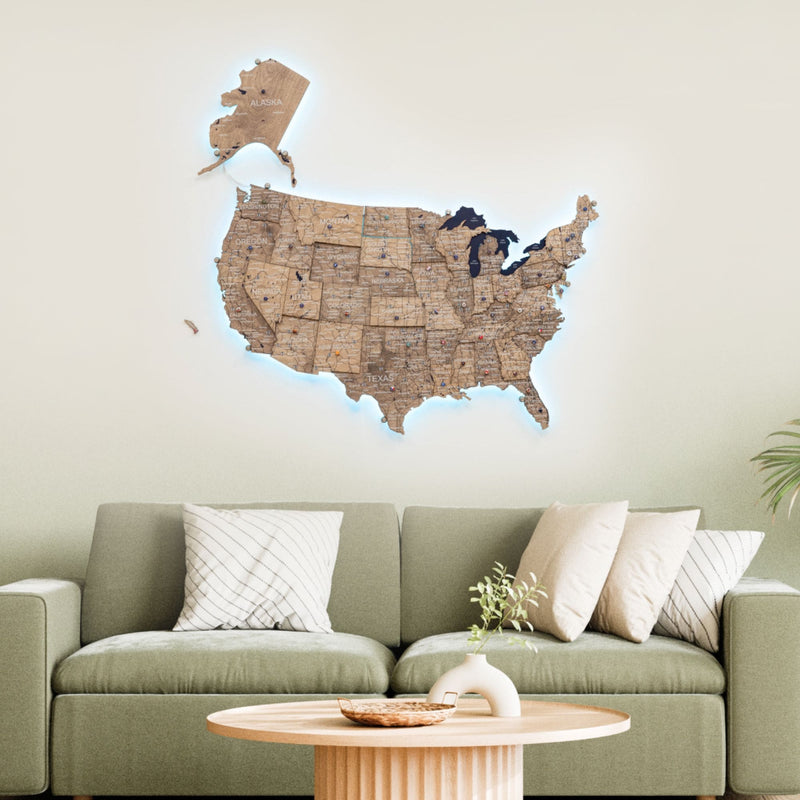 Wooden 3d LED Map of USA - Terra