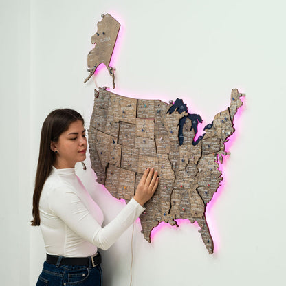 Wooden 3d LED Map of USA - Terra