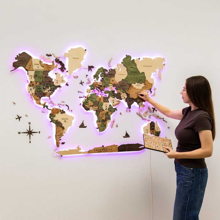 3D LED Wooden World Map 3.0 Nature (B2B)