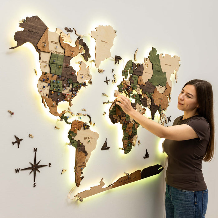 3D LED Wooden World Map 3.0 Nature (B2B)