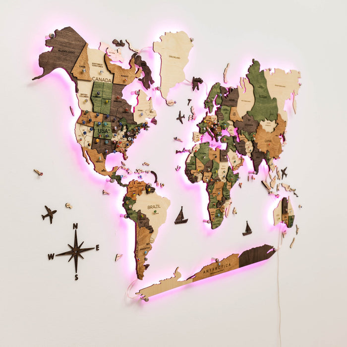 3D LED Wooden World Map 3.0 Nature (B2B)