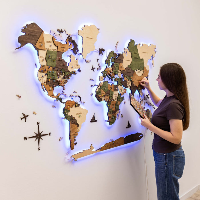 3D LED Wooden World Map 3.0 Nature (B2B)