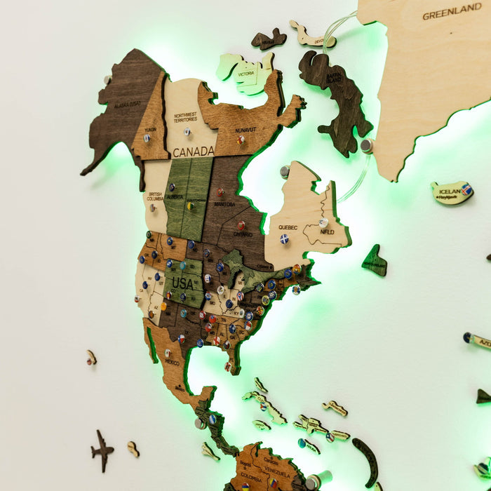 3D LED Wooden World Map 3.0 Nature (B2B)