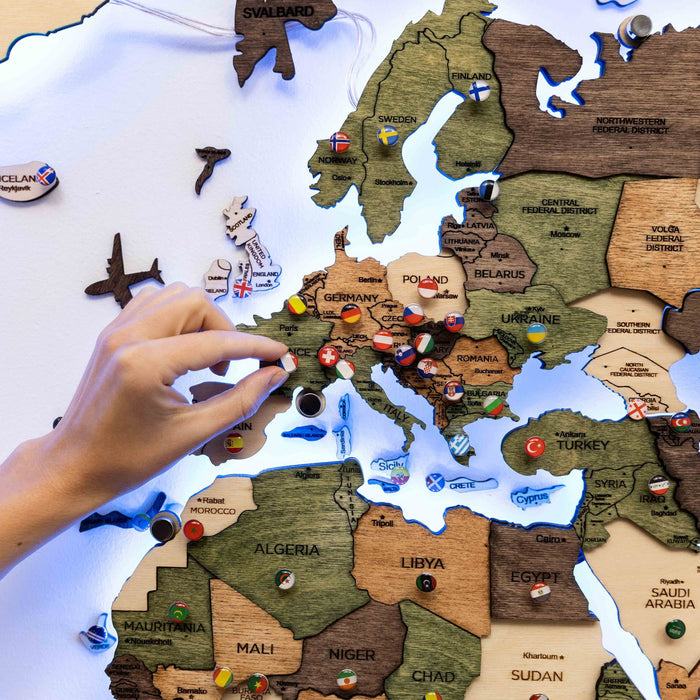 3D LED Wooden World Map 3.0 Nature (B2B)