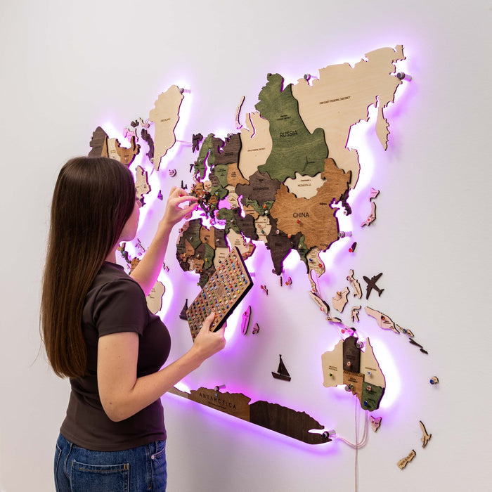 3D LED Wooden World Map 3.0 Nature (B2B)