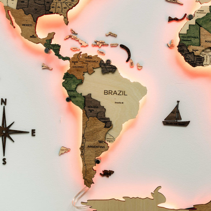3D LED Wooden World Map 3.0 Nature (B2B)