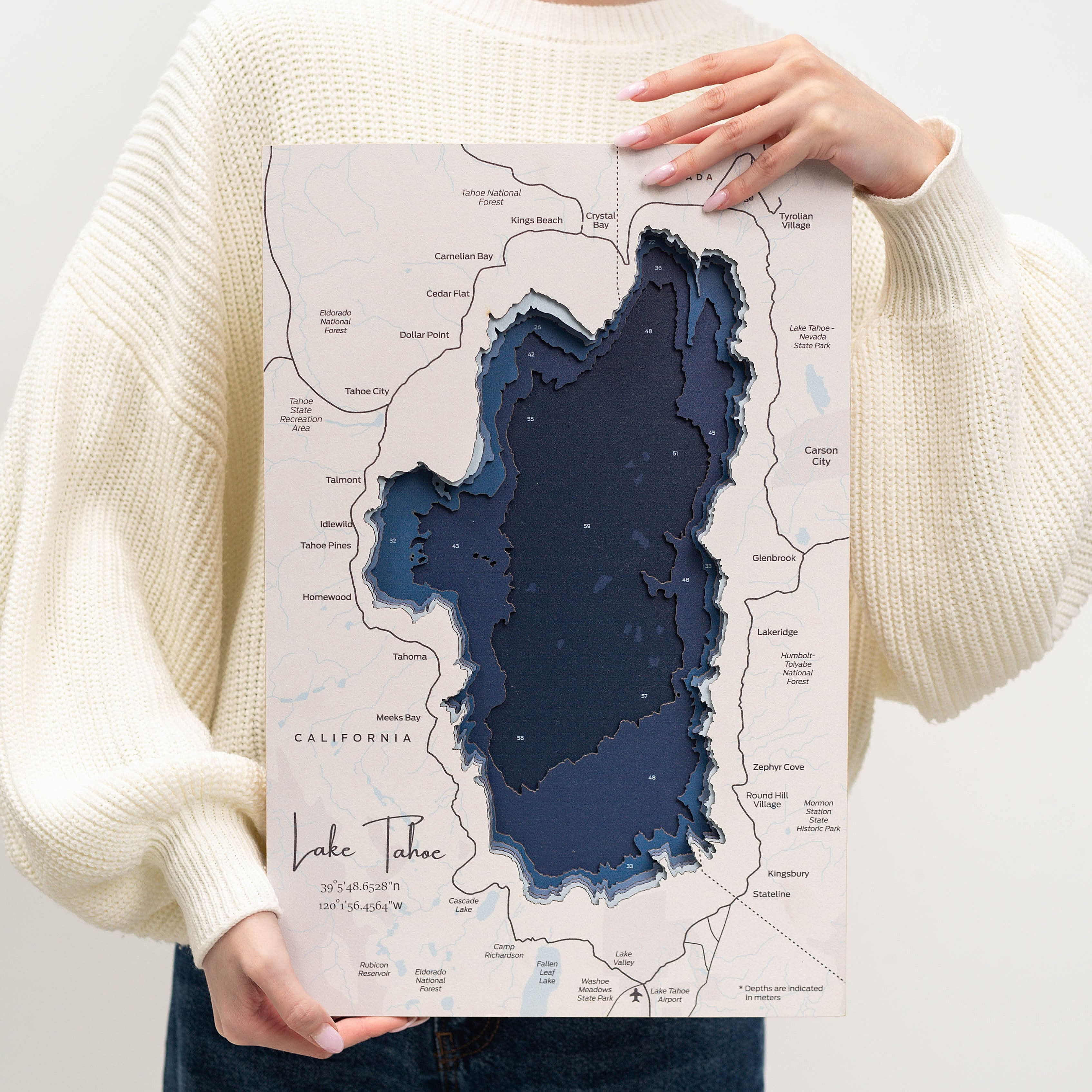 lake tahoe wooden map