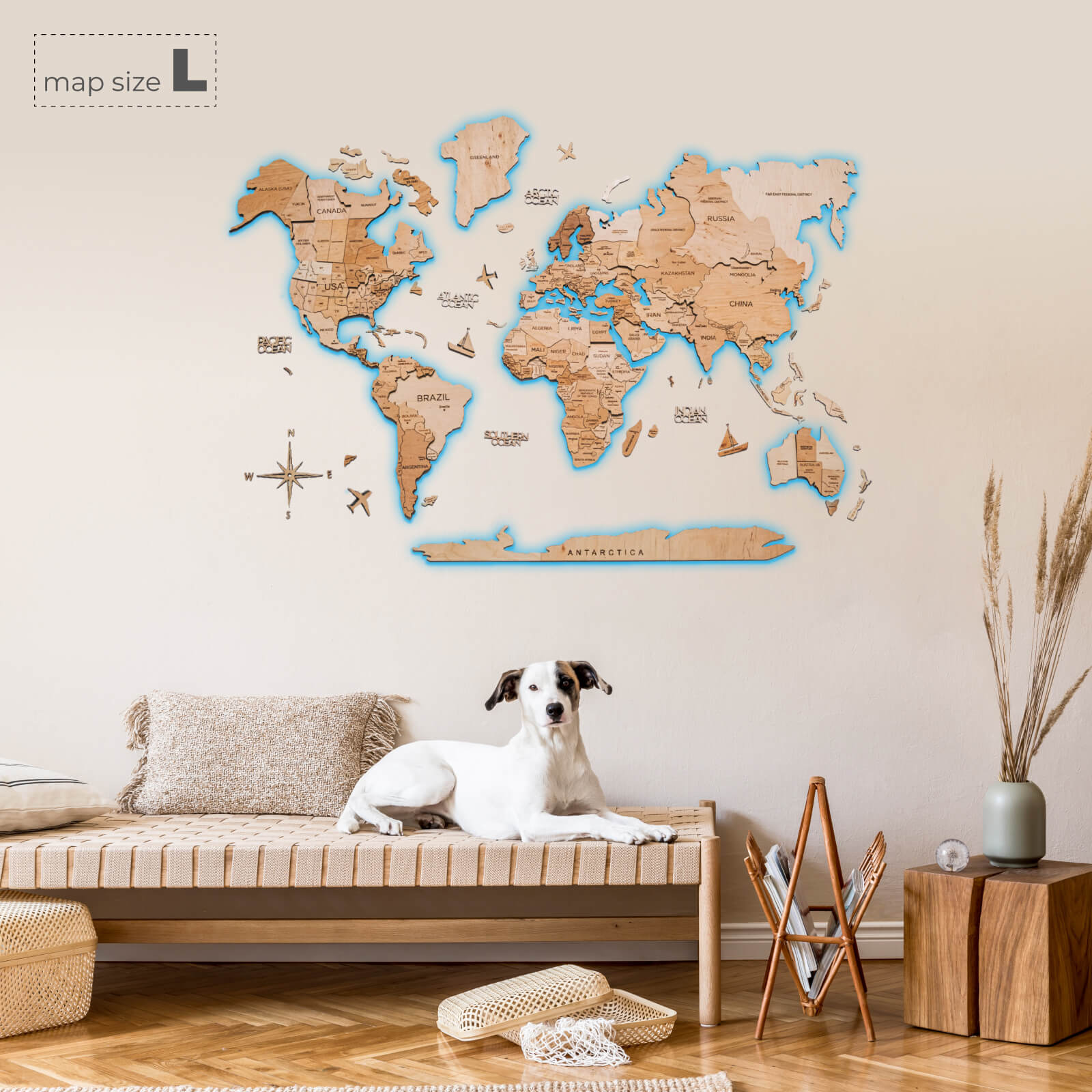 light up wooden world map