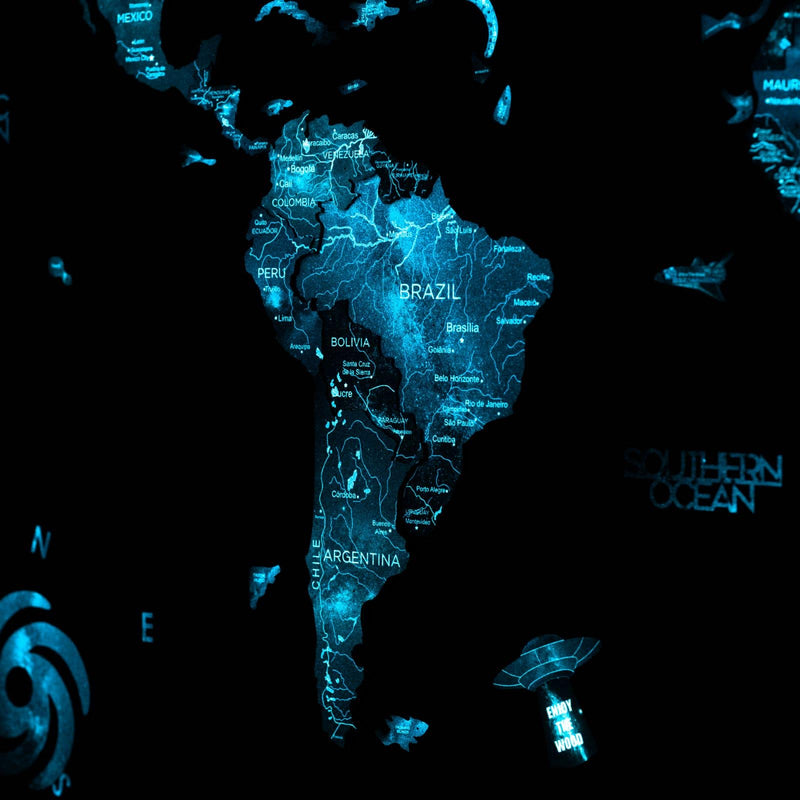 3D Luminous/Magnetic Colored Wooden World Map Space