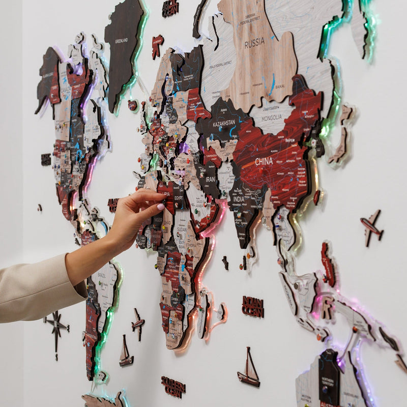 3D LUMINOUS LED Wooden World Map 2.0 Urban