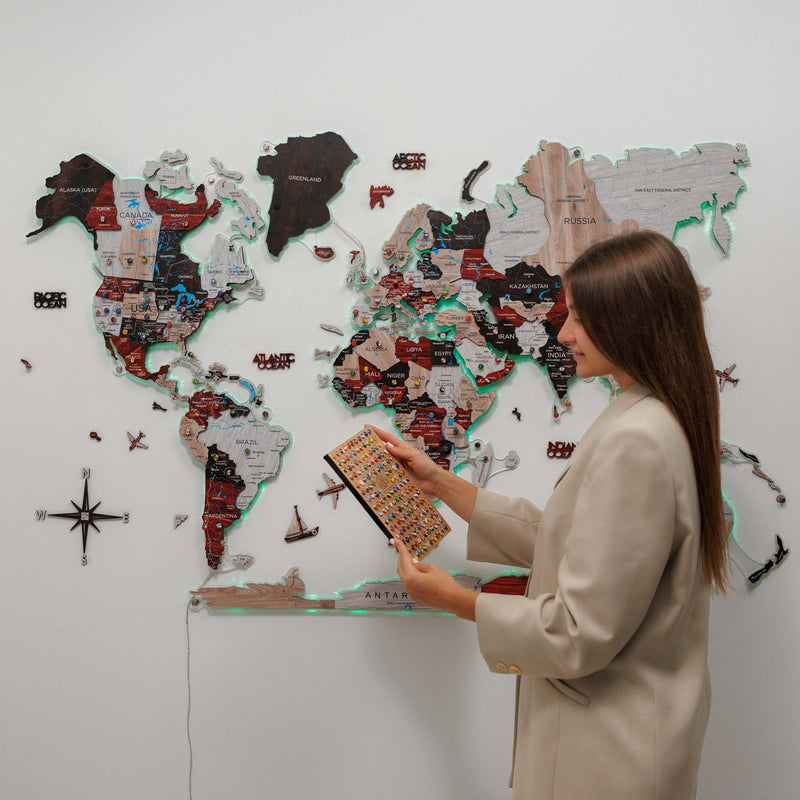 3D LUMINOUS LED Wooden World Map 2.0 Urban