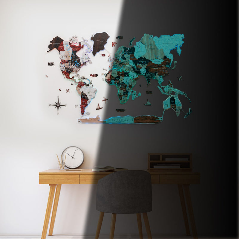 3D LUMINOUS LED Wooden World Map 2.0 Urban