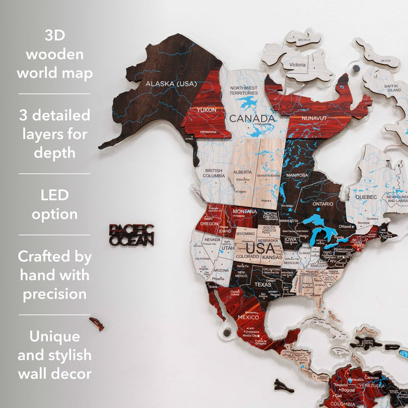 3D LUMINOUS LED Wooden World Map 2.0 Urban