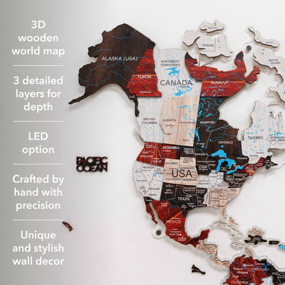 3D LUMINOUS LED Wooden World Map 2.0 Urban