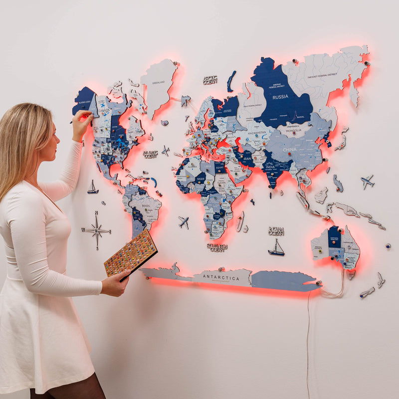 3D LED / LUMINOUS Wooden World Map 3.0 Aqua