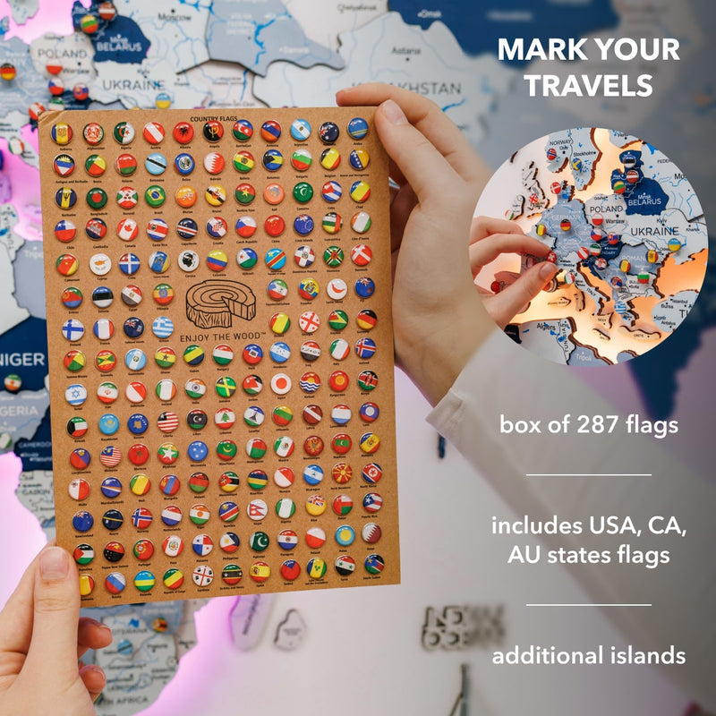 3D LED / LUMINOUS Wooden World Map 3.0 Aqua