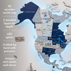3D LED / LUMINOUS Wooden World Map 3.0 Aqua