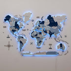 3D LED / LUMINOUS Wooden World Map 3.0 Aqua