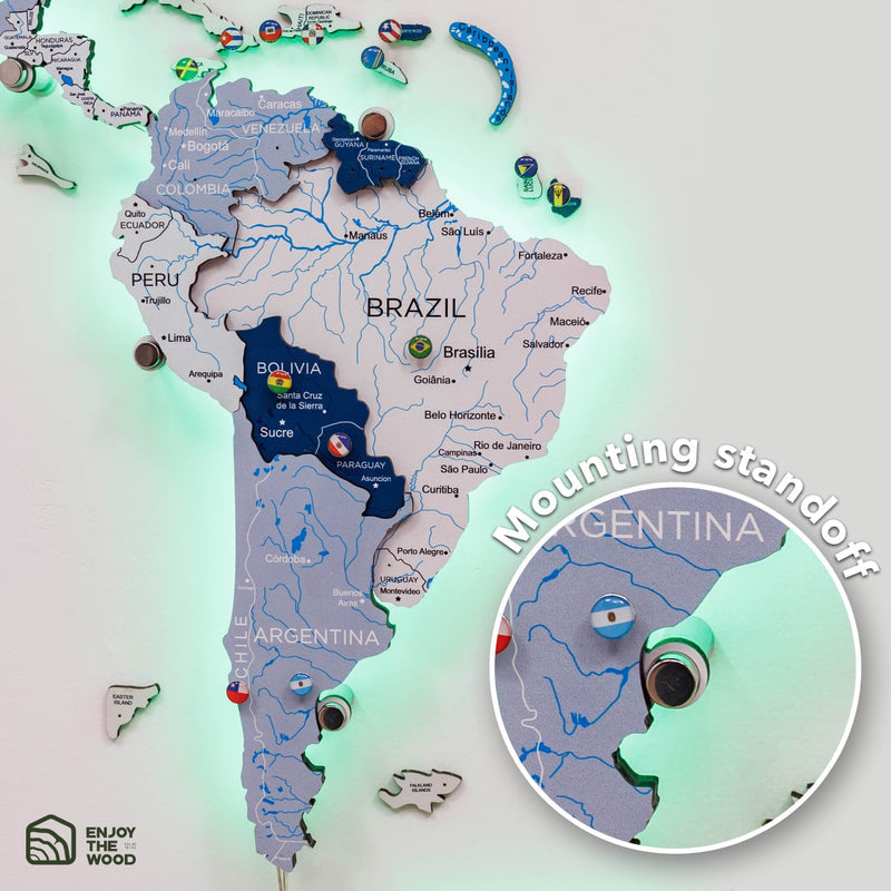 3D LED / LUMINOUS Wooden World Map 3.0 Aqua
