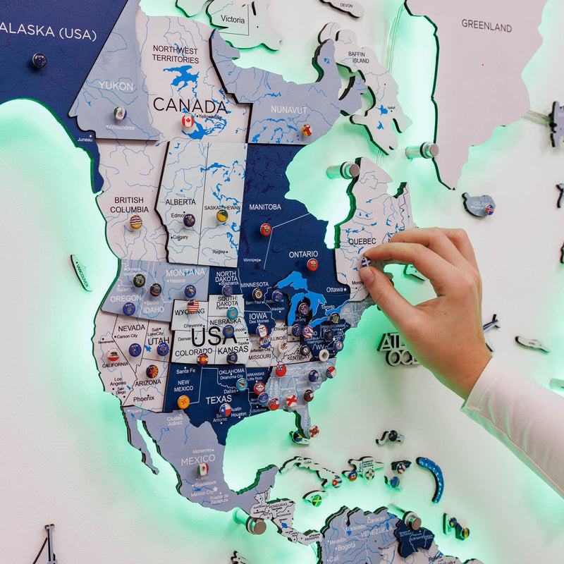 3D LED / LUMINOUS Wooden World Map 3.0 Aqua