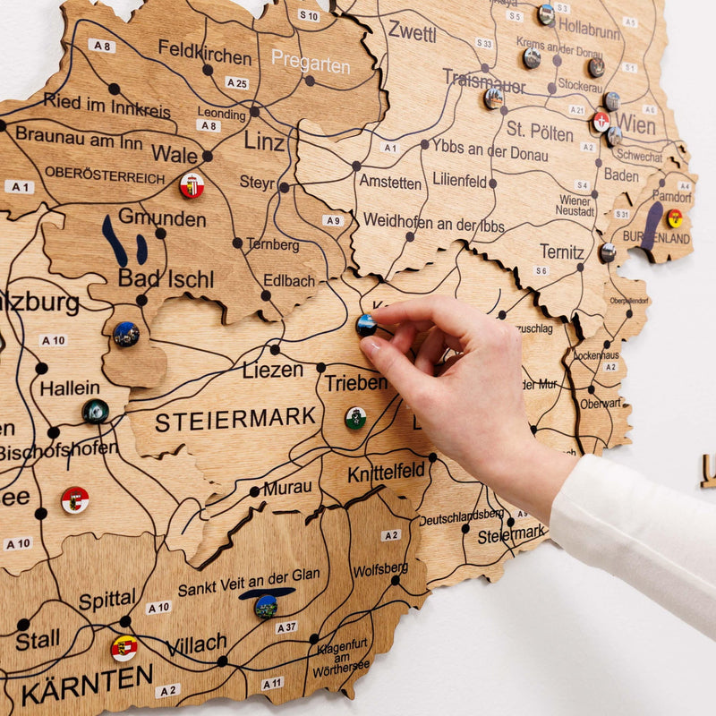 3D Wooden Map of Austria - Gold