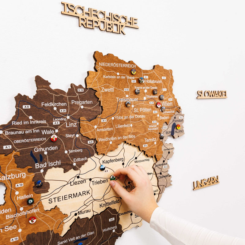 3D Wooden Map of Austria - Multicolor