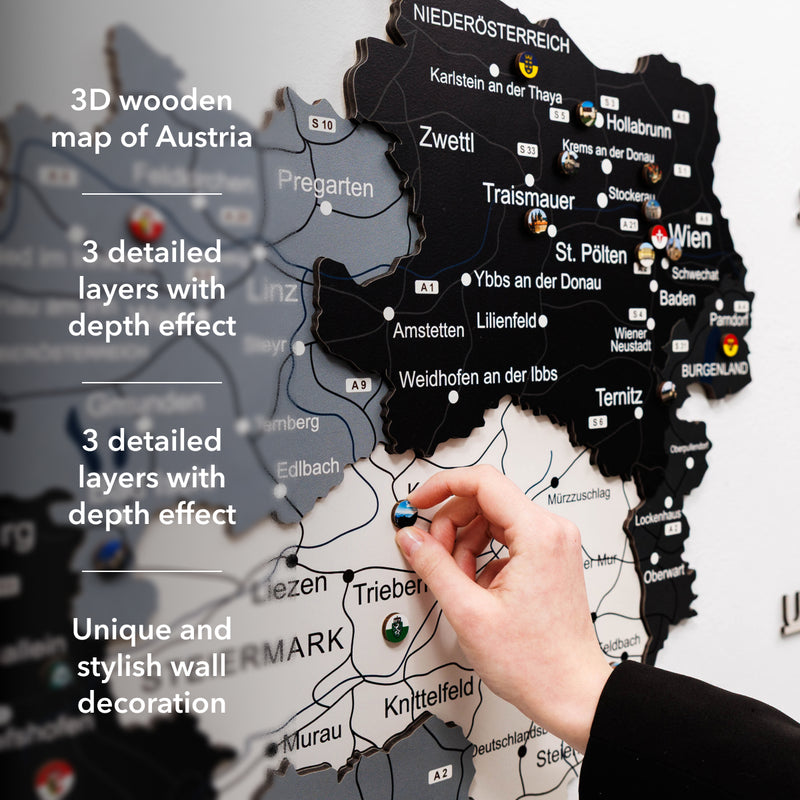 3D Wooden Map of Austria - Nordik