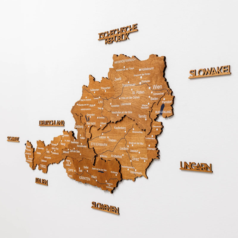 3D Wooden Map of Austria - Oak