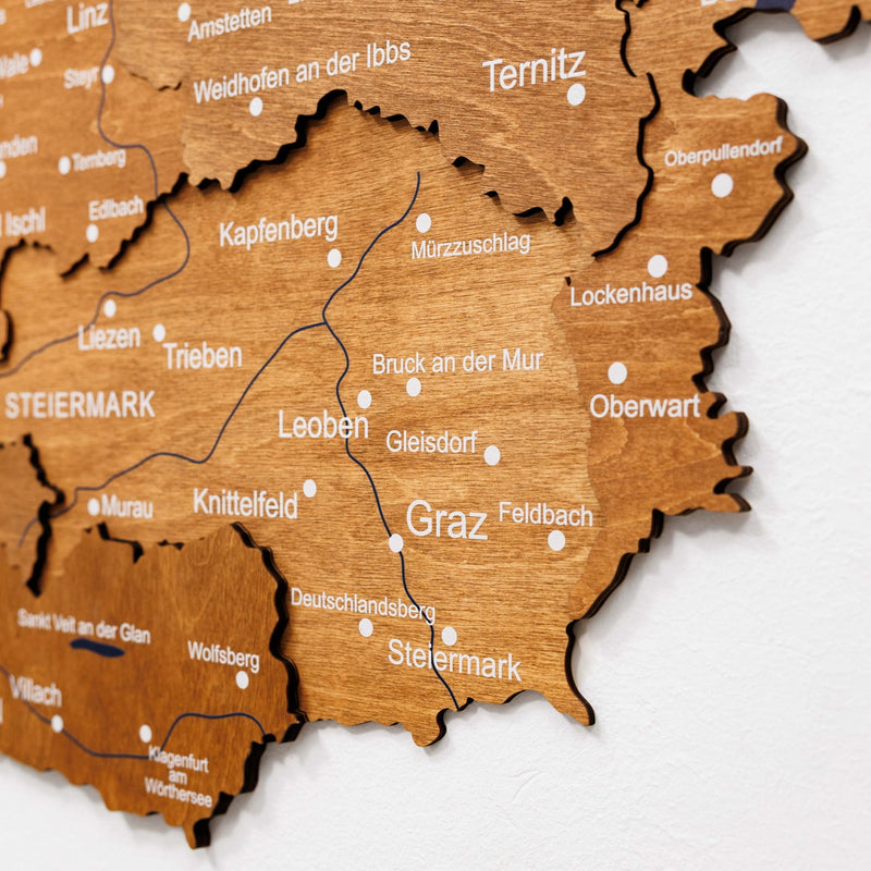 3D Wooden Map of Austria - Oak