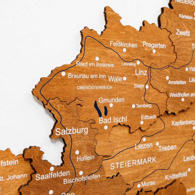3D Wooden Map of Austria - Oak
