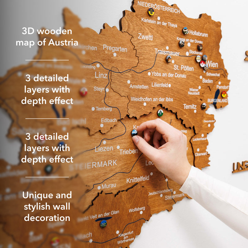 3D Wooden Map of Austria - Oak