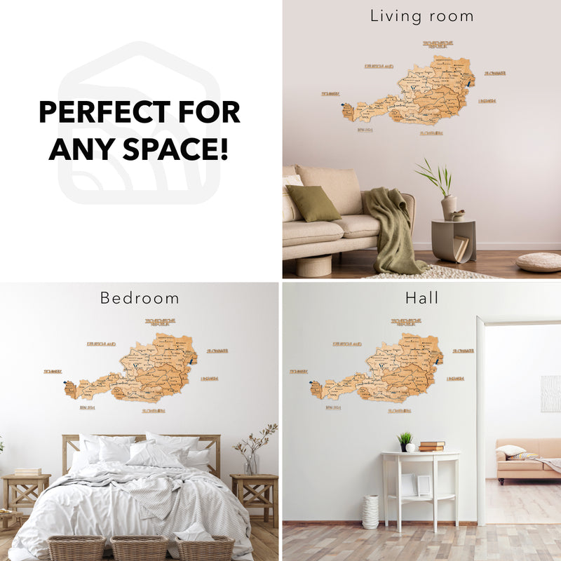 3D Wooden Map of Austria - Gold