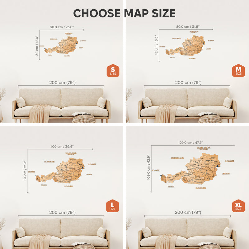 3D Wooden Map of Austria - Gold
