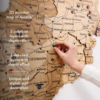 3D дерев'яна карта Австрії - золота 