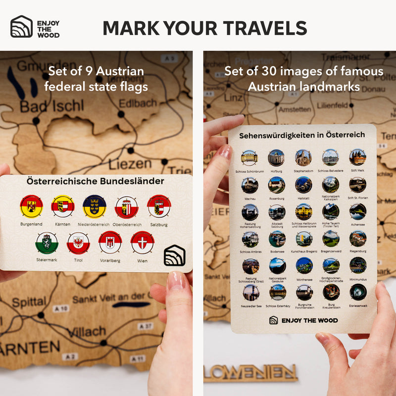 3D Wooden Map of Austria - Gold