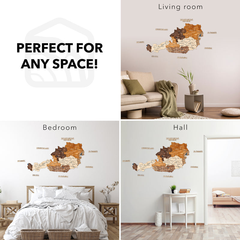 3D дерев'яна карта Австрії - різнокольорова 