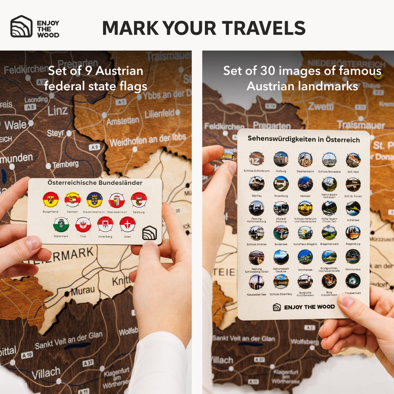 3D дерев'яна карта Австрії - різнокольорова 