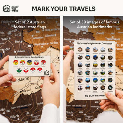 3D дерев'яна карта Австрії - різнокольорова 