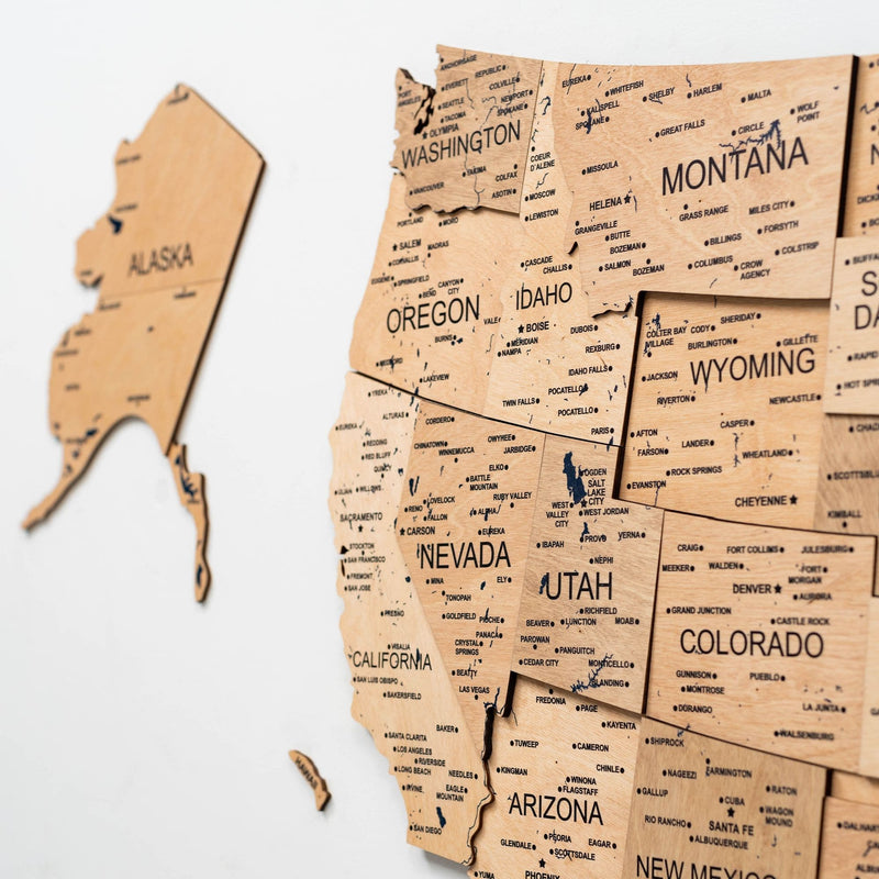 Wooden 3d Map of USA - Gold