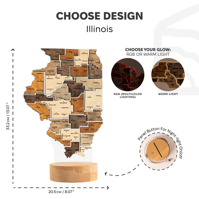 Night Light - Map of Illinois State