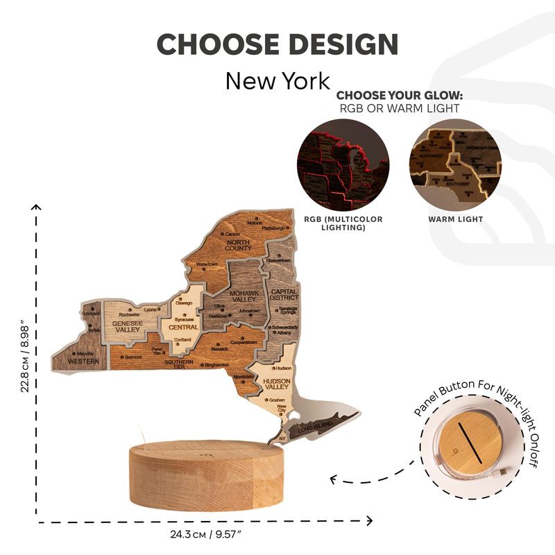 Нічник - Карта штату Нью-Йорк