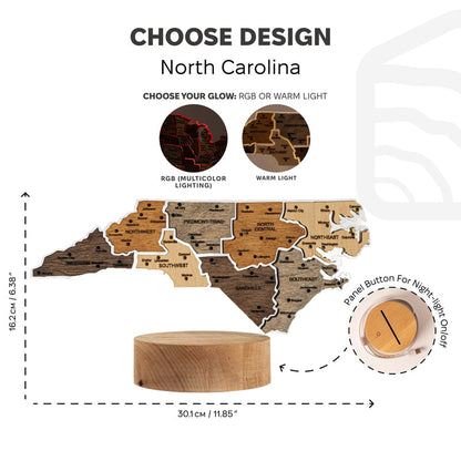 Night Light - Map of North Carolina State