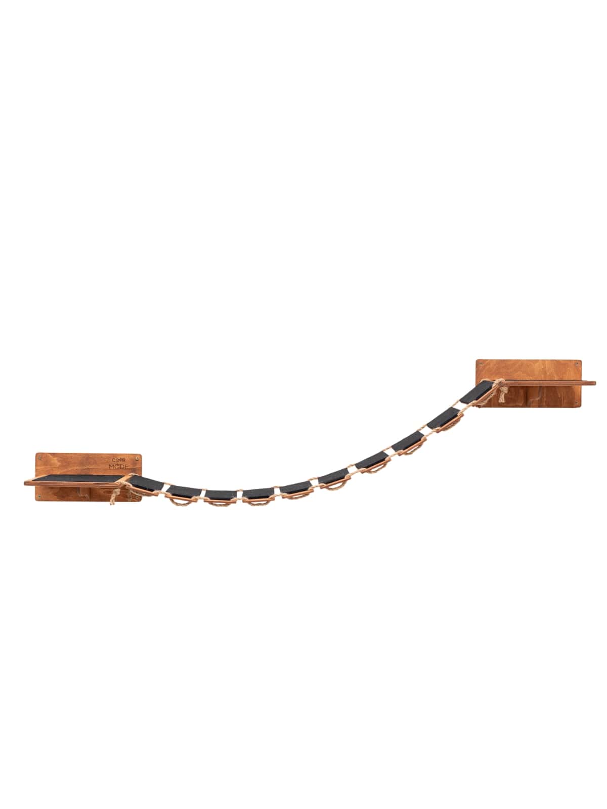 cat wall rope bridge in oak color covered with black felt