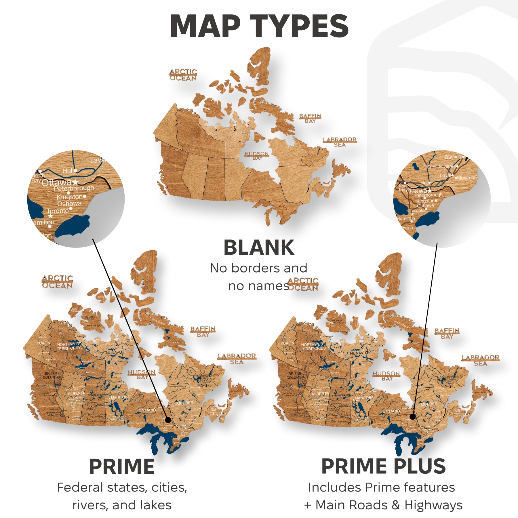 3D Canada Wooden Map Oak