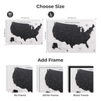 US map poster with size options and frame choices on a white background