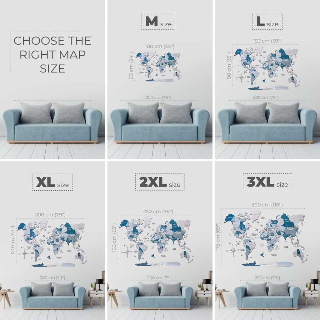 3D LED / LUMINOUS Wooden World Map 3.0 Aqua